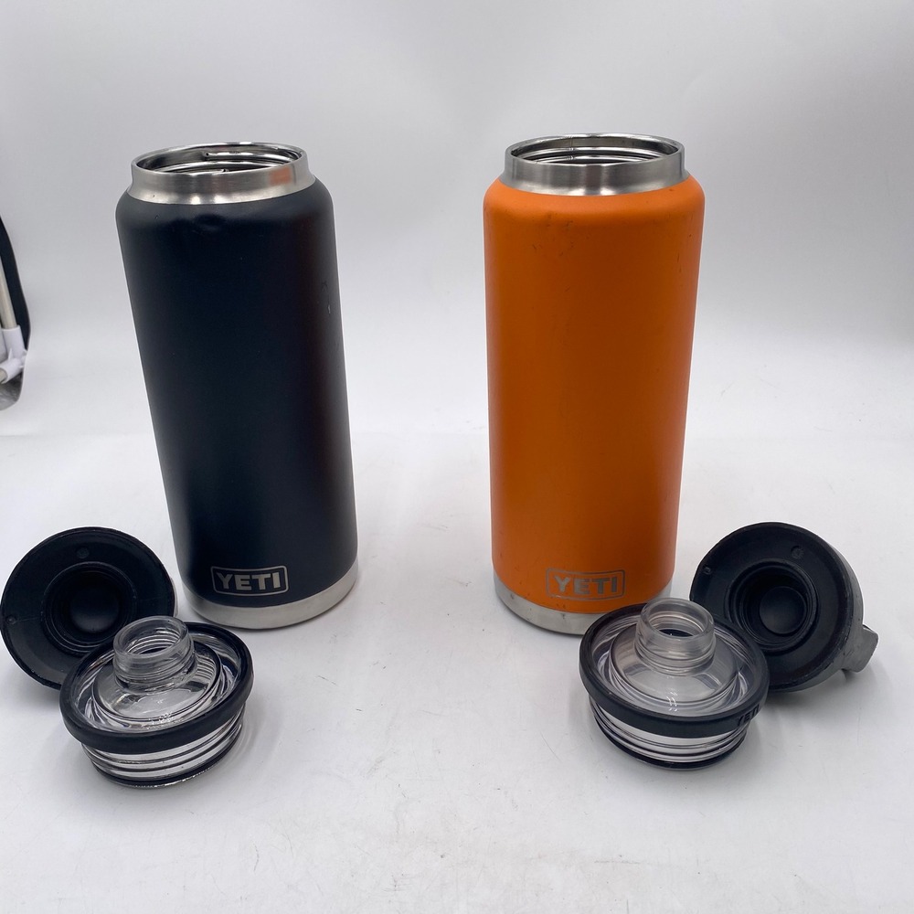 YETI Rambler 36 oz Bottle Lot of 2 Black Orange Stainless Chug Cap Insulated SEO